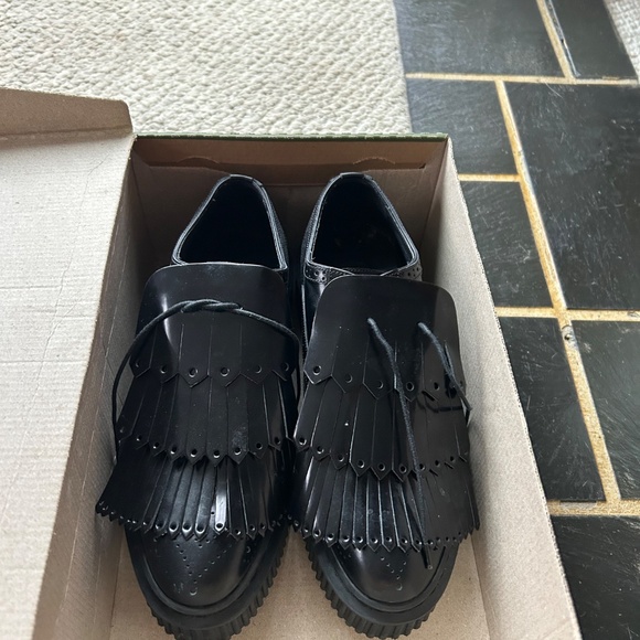 Burberry Black Brogue Leather Chelsam Lace Up Platform Oxfords - Picture 6 of 8